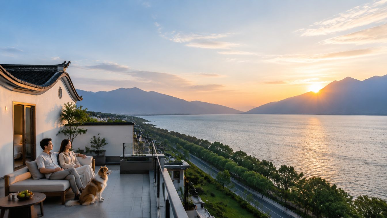 蒙自携宠住进洱海落日